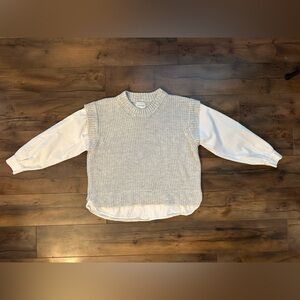 Pink Rose Gray Knit & White Layered Sweater Top – Size M